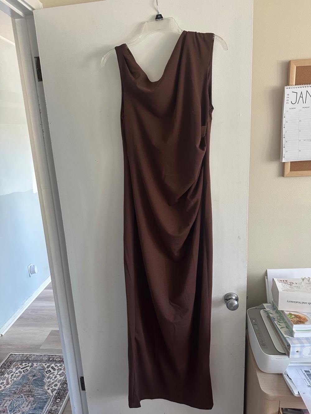 NWT YH & CO Sleek Sleeveless Brown Draped Women’s Dress - Picture 2 of 9